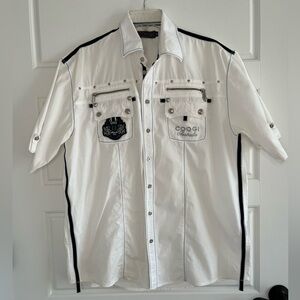 Coogi Australia White Short Sleeve Button Up Shirt Mens size XL Captain Officer